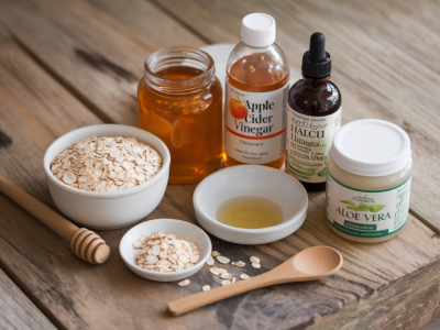 Routine beauté express de 5 étapes pour peau sensible avec ingrédients de cuisine