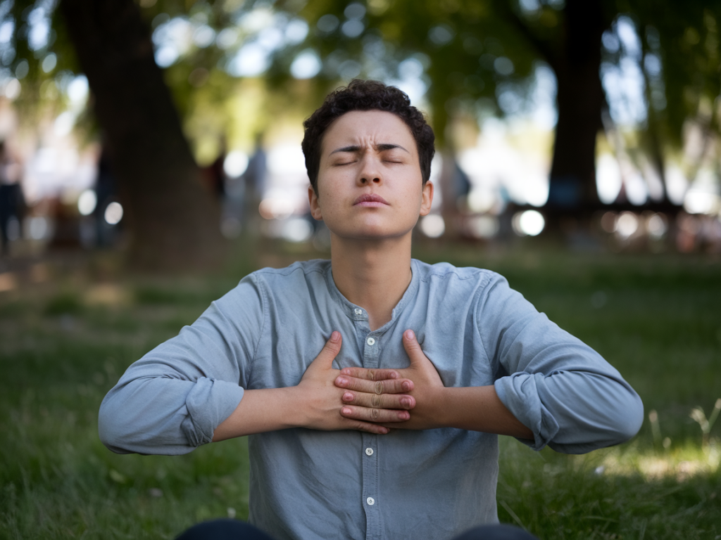 Rituel express de 7 minutes mêlant cohérence cardiaque et automassage pour calmer une crise d'angoisse en public